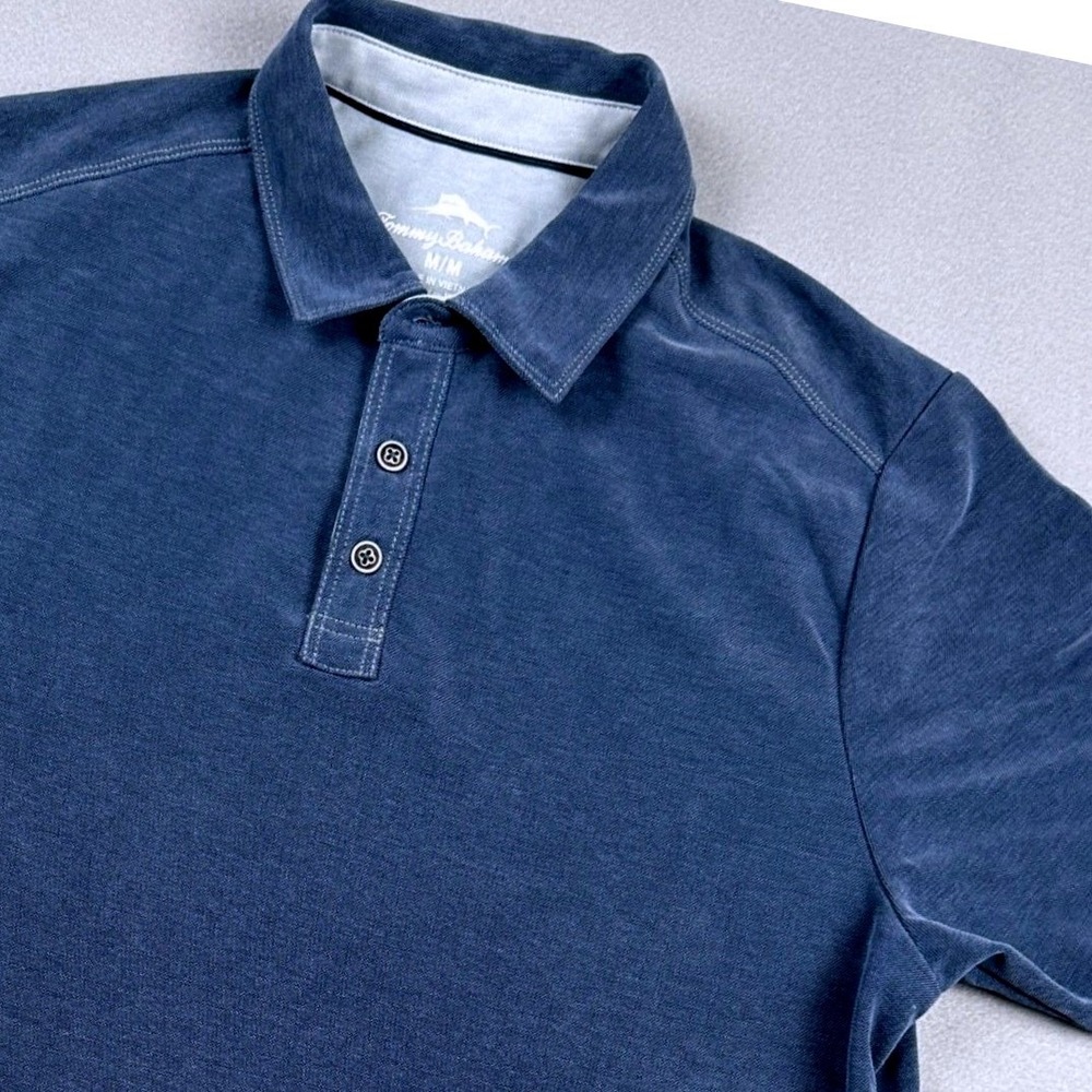 Tommy Bahama Polo Shirt Mens Medium Blue Short Sleeve Pima Cotton Casual Navy